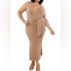 Good American Rib Knit Tie Waist Dress.   Size 3XL.  Color Taupe.
